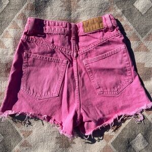 Zara Women’s Hot Pink High Rise Cut Off Denim Shorts Preppy Boho Size 2